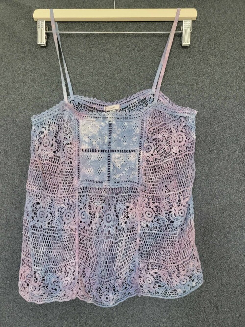 Ecote Pastel Tie-Dye Crochet Knit Camisole Patchwork Top Boho Indie Sleaze Y2K
